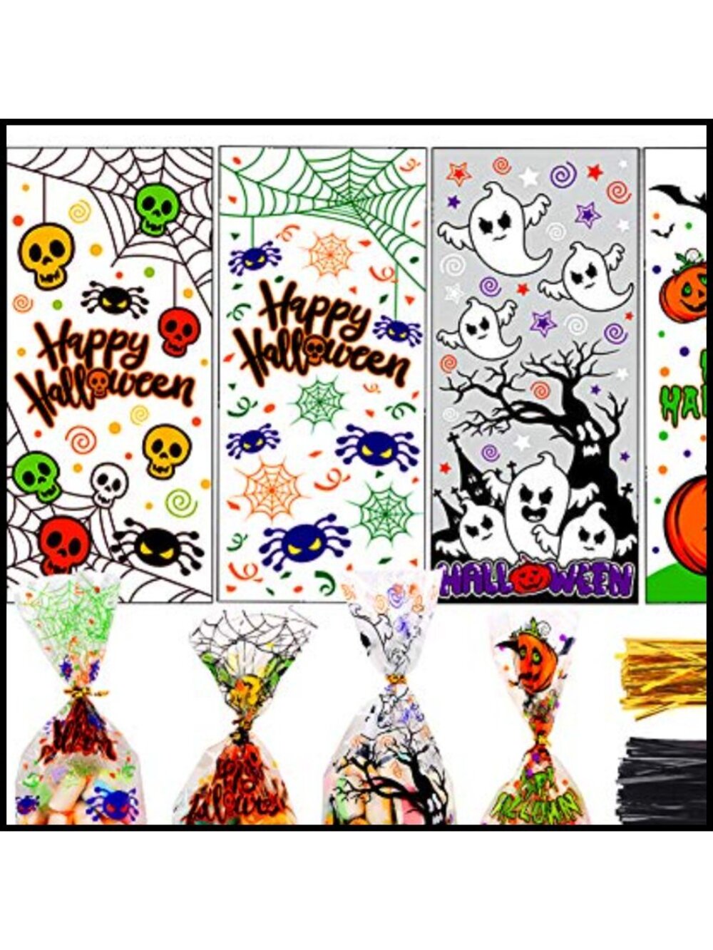 Halloween Cellophane Treat Bags 200 Pcs with Twist Ties